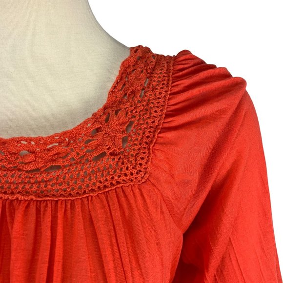New Directions Medium Top Orange 3/4 Sleeve Crochet - Picture 6 of 6